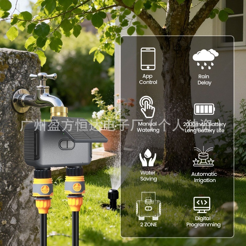 ソーラーWiFiスマート灌漑コントローラー、庭や芝生、花への - Timer Dual Outlet のレビューと価格