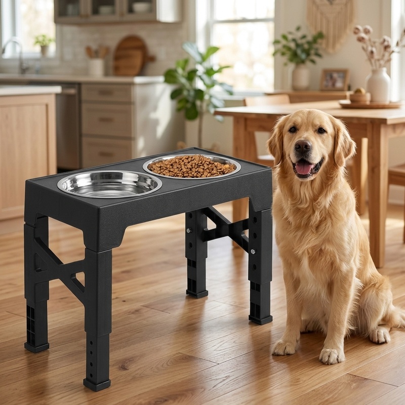 高さ調節可能な、二重のステンレス製食器付きの犬用給餌台。小型 - Royal Canin Food Medium のレビューと価格