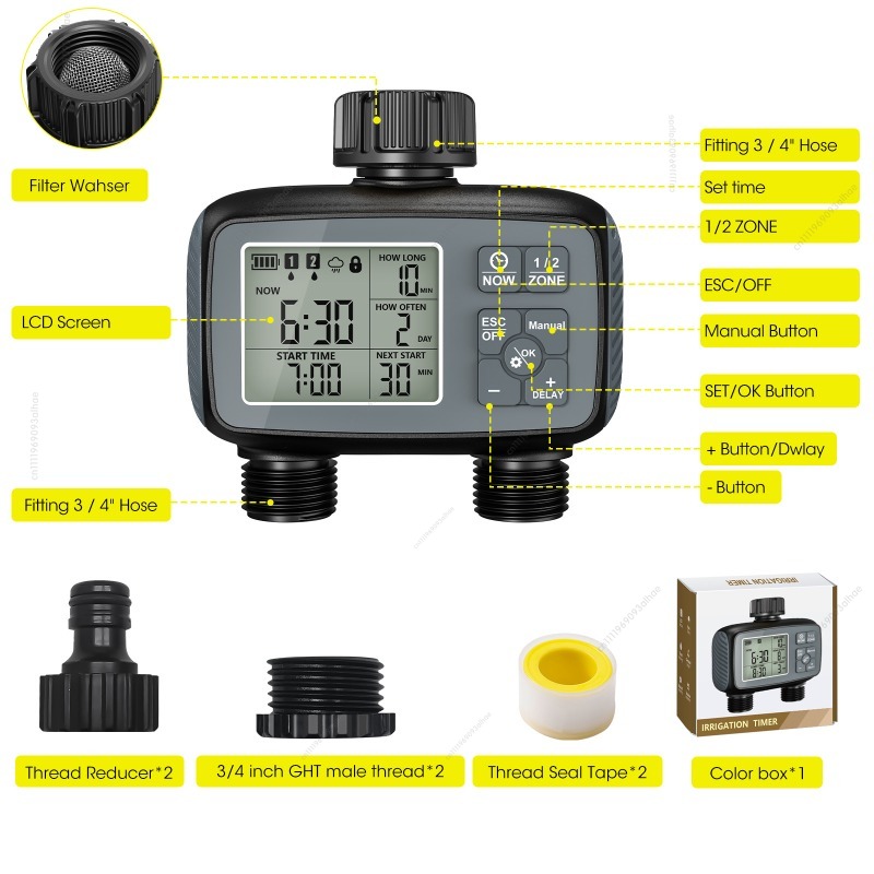 デュアルアウトレットバルブ付きスマート灌水タイマー。屋外庭園 - Timer Dual Outlet のレビューと価格